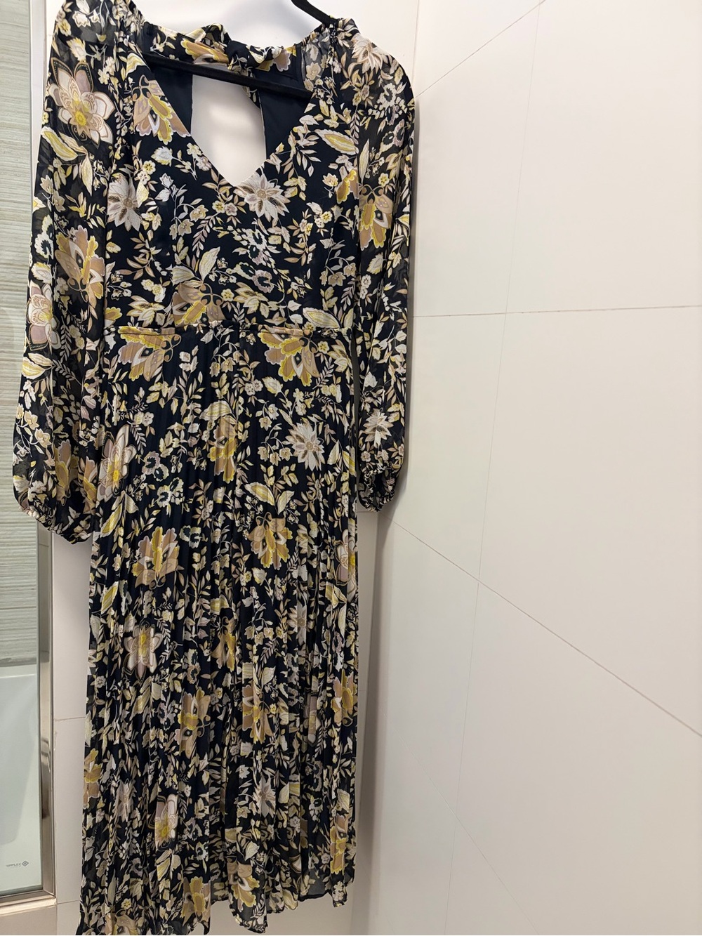 Club Monaco Black Floral Midi Dress with Yellow and Cream Flowers